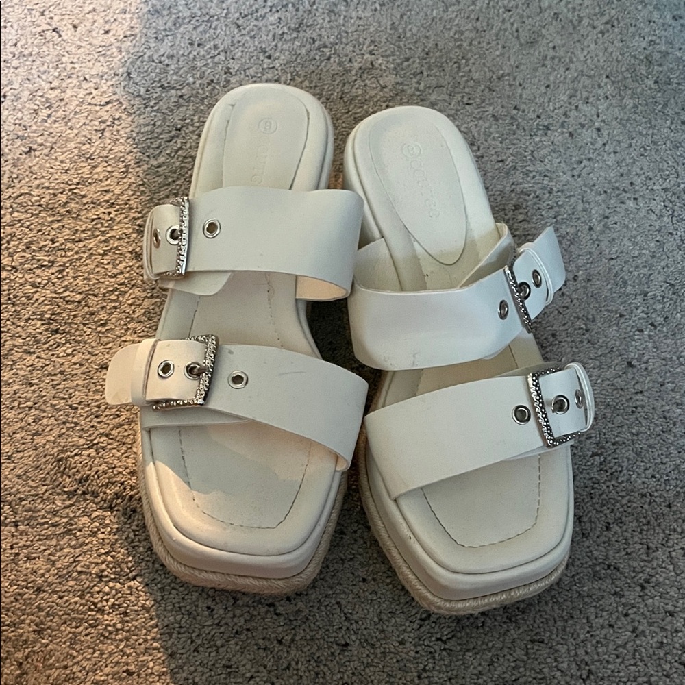 Elegant White Women's Sandals with Buckle Detail